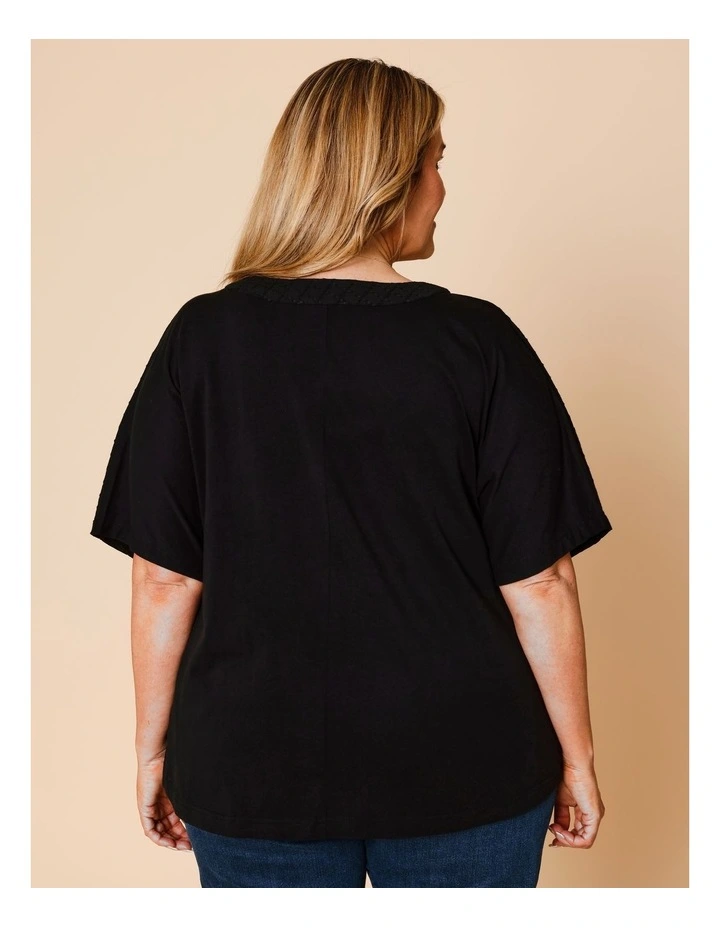 Magyar Sleeve Woven Front Tee With Tuck Neck And Knit Back In Black image 4