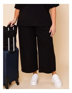 Wide Leg Crop Knit Pant With Pockets In Black