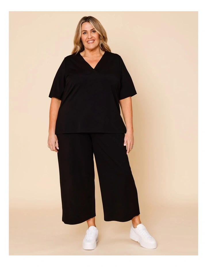 Wide Leg Crop Knit Pant With Pockets In Black image 6