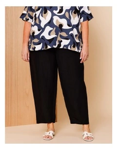 Elastic Waist Linen Blend Pant In Black
