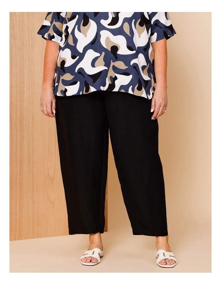 Elastic Waist Linen Blend Pant In Black image 1