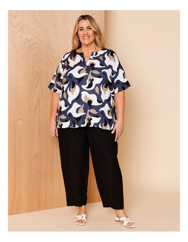 Elastic Waist Linen Blend Pant In Black image 2