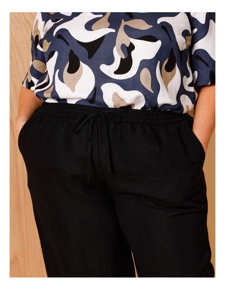 Elastic Waist Linen Blend Pant In Black image 3