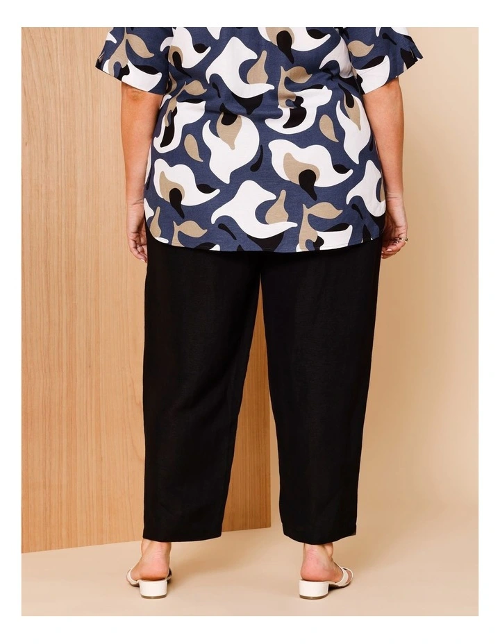 Elastic Waist Linen Blend Pant In Black image 4