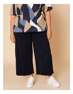 Wide Leg Crop Knit Pant With Pockets In Navy