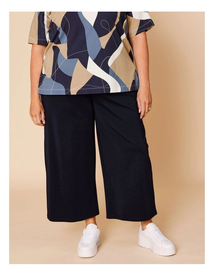 Wide Leg Crop Knit Pant With Pockets In Navy image 1