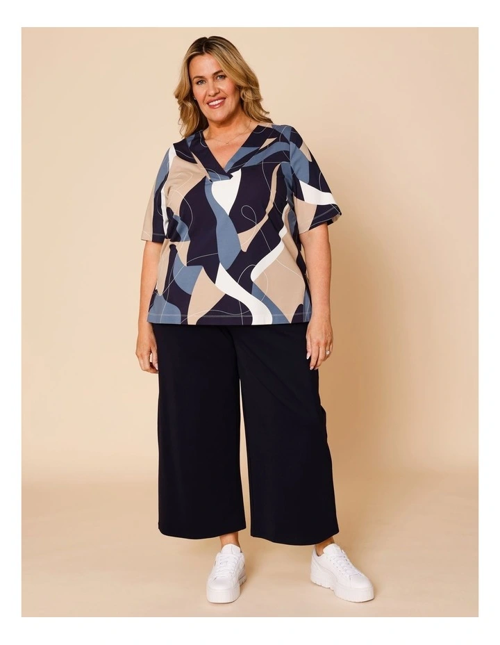 Wide Leg Crop Knit Pant With Pockets In Navy image 2