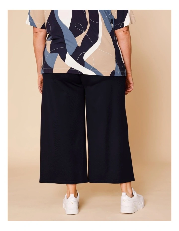 Wide Leg Crop Knit Pant With Pockets In Navy image 3