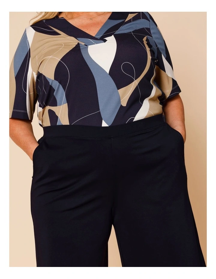 Wide Leg Crop Knit Pant With Pockets In Navy image 4