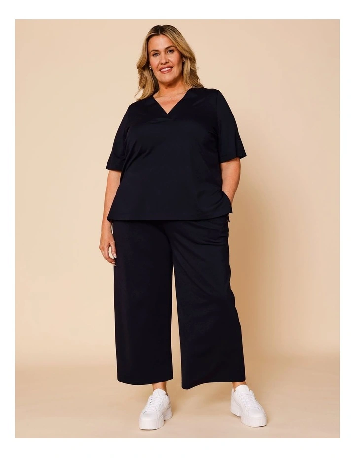 Wide Leg Crop Knit Pant With Pockets In Navy image 5