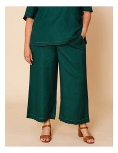 Wide Leg Linen Blend Pant In Forest