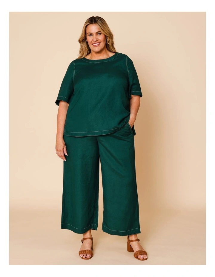 Wide Leg Linen Blend Pant In Forest image 2