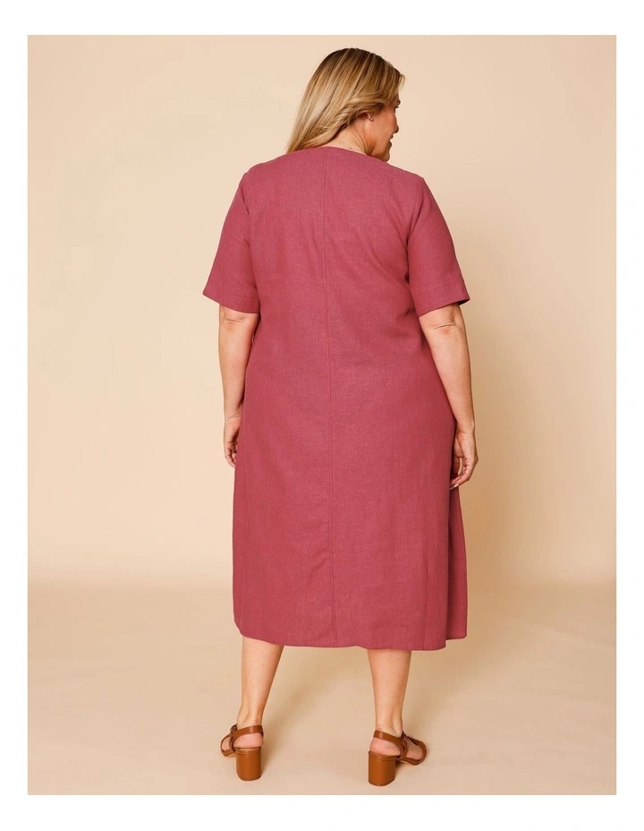 Short Sleeve Dress With Shaped Waist And Pockets In Burgandy image 5