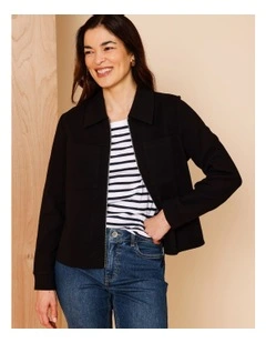 Zip Up Collared Jacket With Patch Pockets In Black