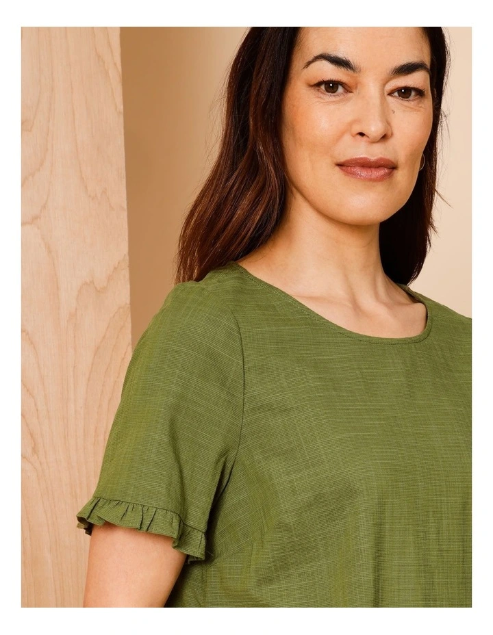 Short Frill Sleeve And Hem Top In Hedge image 3