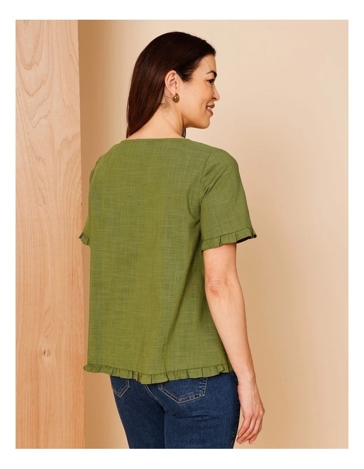 Short Frill Sleeve And Hem Top In Hedge image 5