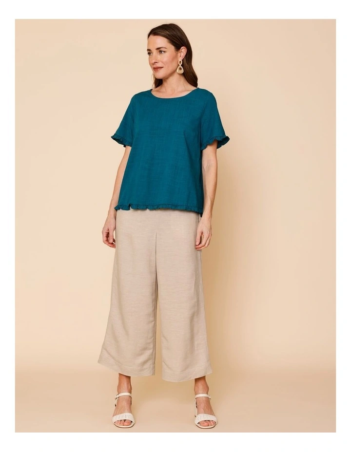 Short Frill Sleeve And Hem Top In Teal image 3