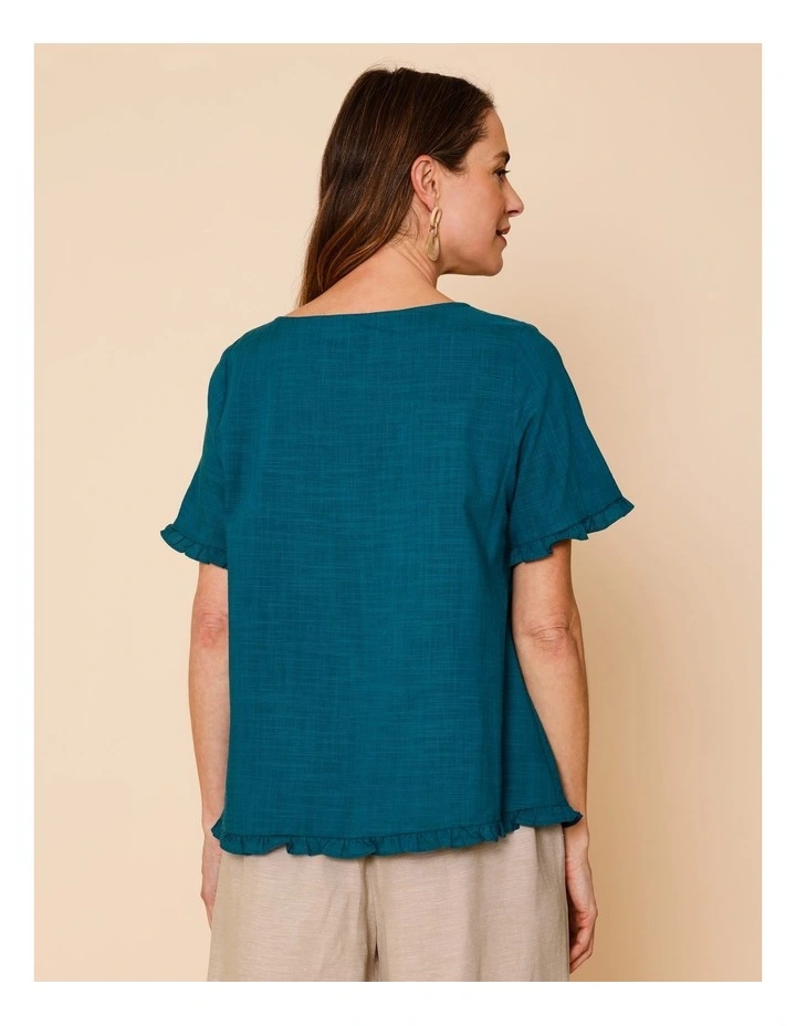 Short Frill Sleeve And Hem Top In Teal image 6