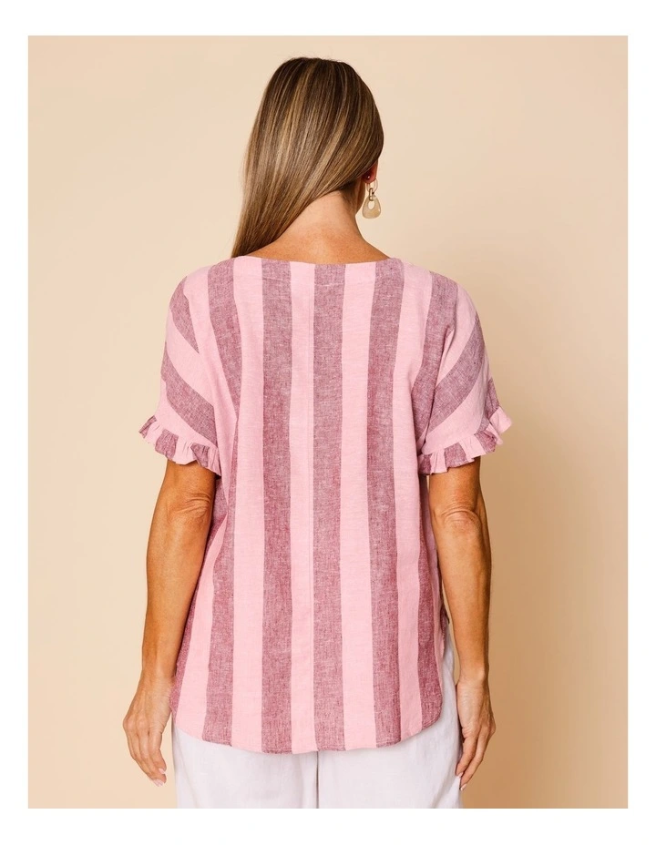Frill Short Sleeve Vertical Stripe Top In Pinks image 5