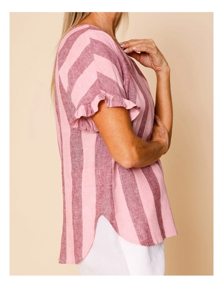 Frill Short Sleeve Vertical Stripe Top In Pinks image 6