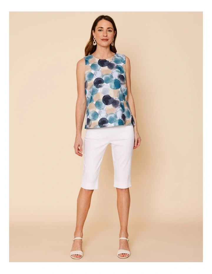 Sleeveless Shell Top With Deep Hem In Blues Watercolour Spots image 3