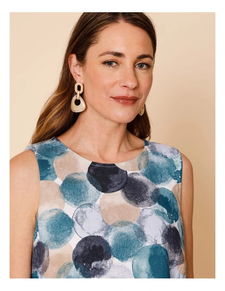 Sleeveless Shell Top With Deep Hem In Blues Watercolour Spots image 4