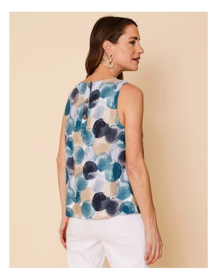 Sleeveless Shell Top With Deep Hem In Blues Watercolour Spots image 6