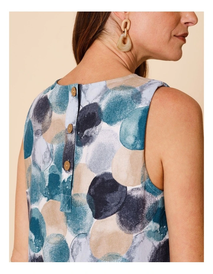 Sleeveless Shell Top With Deep Hem In Blues Watercolour Spots image 7