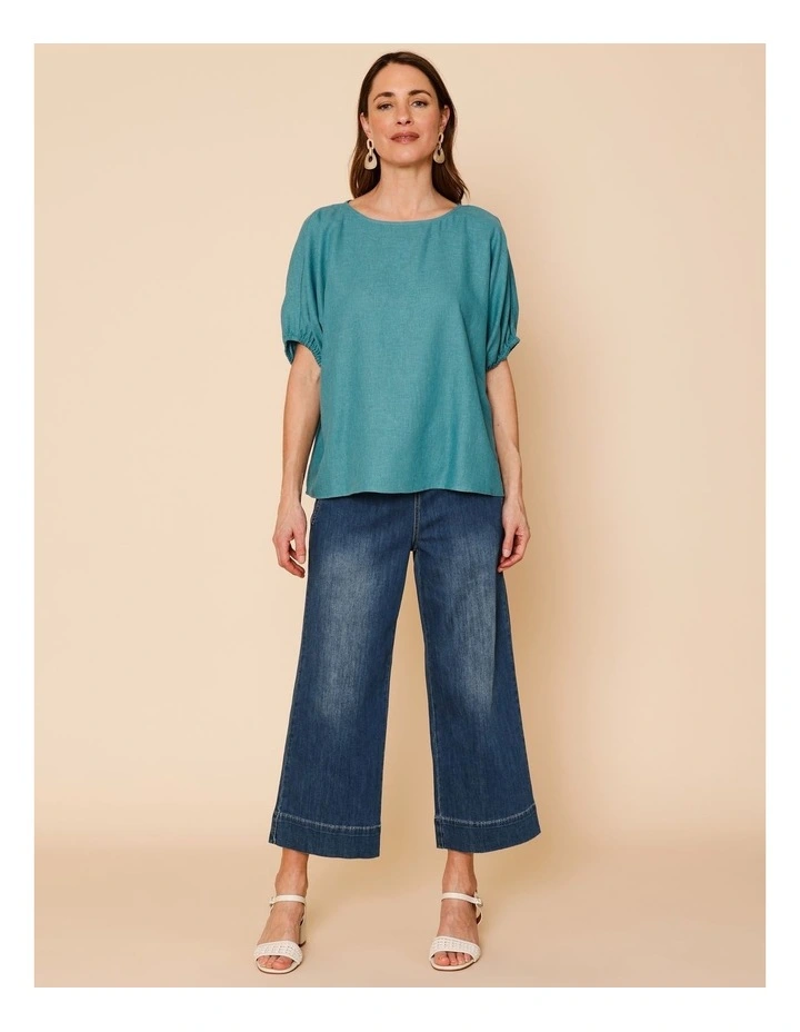 Elastic Cuff Extended Sleeve Top In Teal Texture image 3