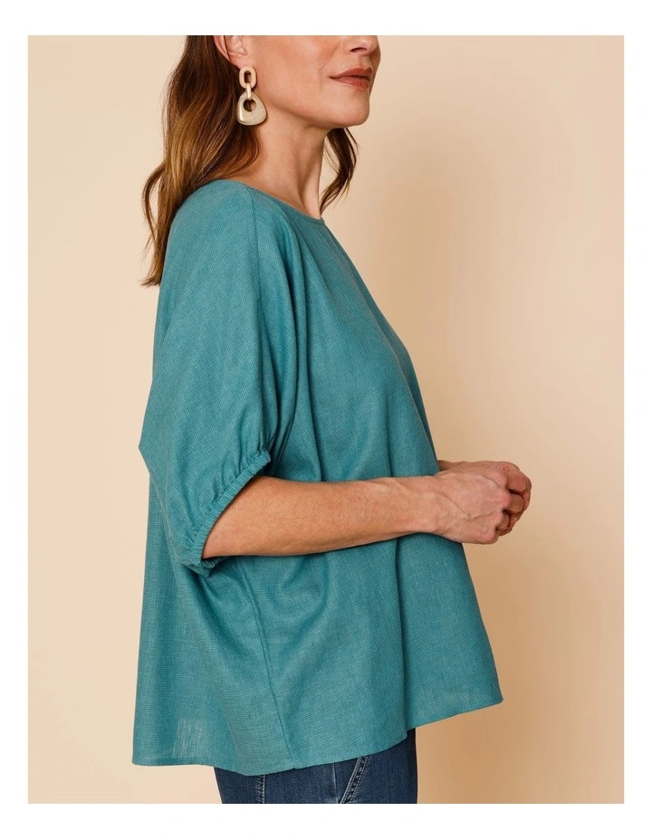 Elastic Cuff Extended Sleeve Top In Teal Texture image 5