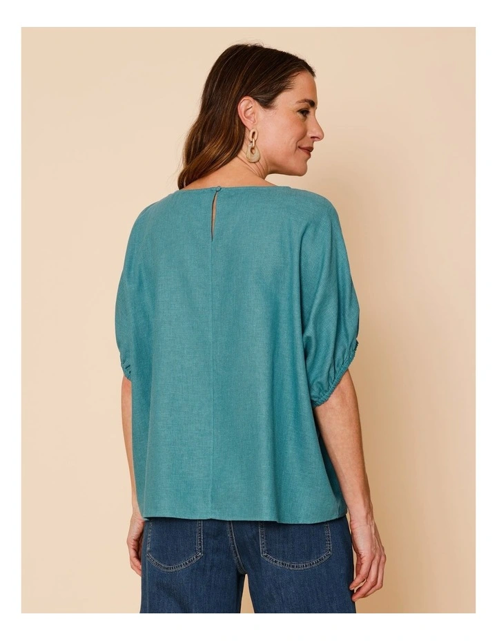 Elastic Cuff Extended Sleeve Top In Teal Texture image 6