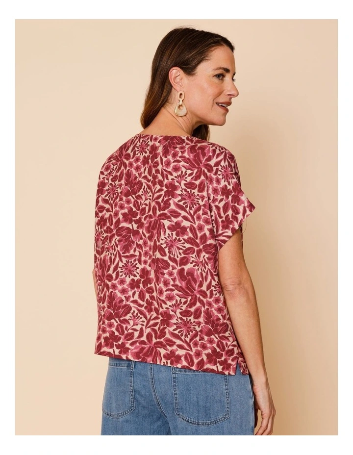 Cap Sleeve Button Through Top In Burgundy/Pinks Floral image 6