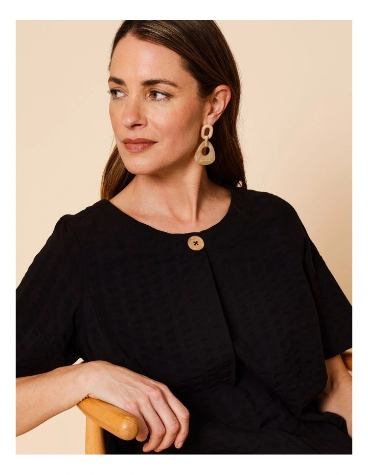 Short Sleeve Top With Button Neck In Black image 2