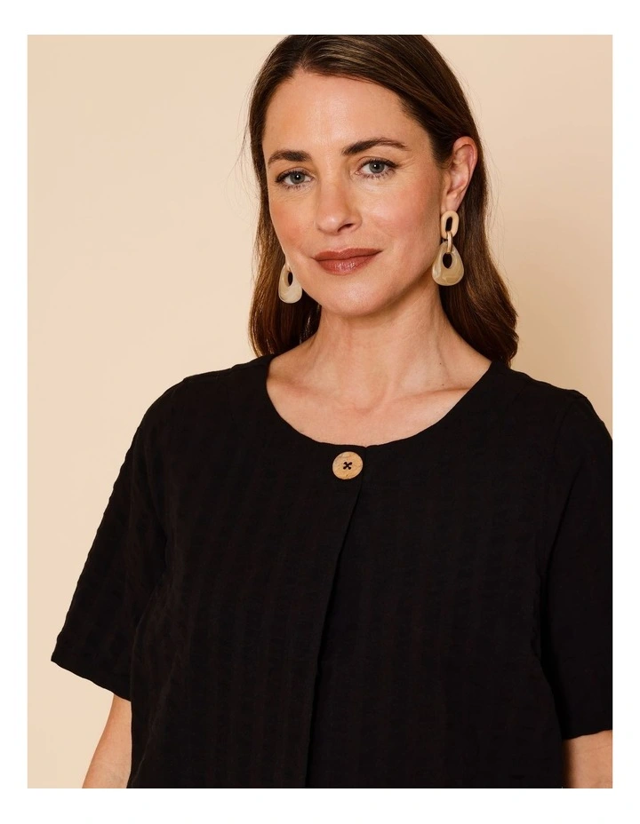 Short Sleeve Top With Button Neck In Black image 4