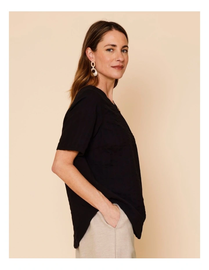 Short Sleeve Top With Button Neck In Black image 5