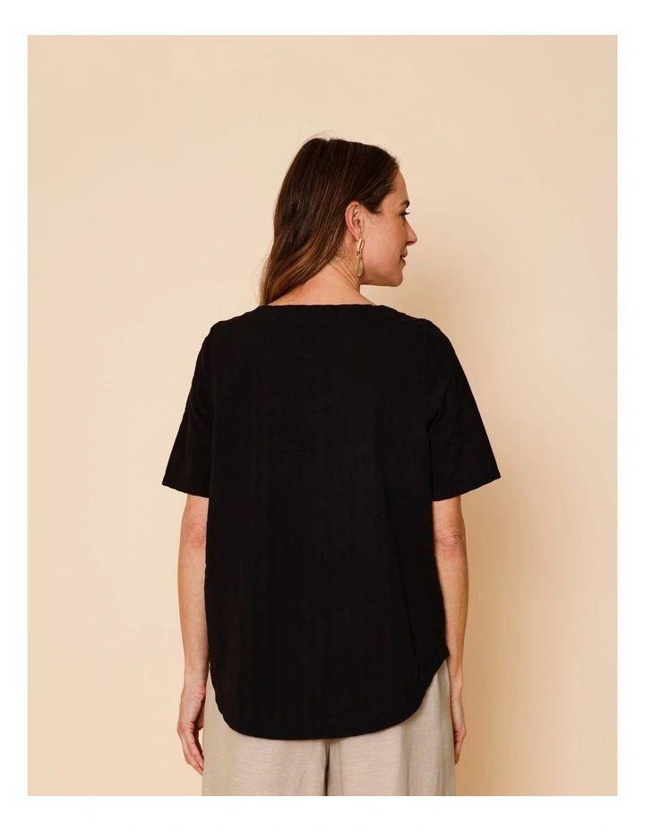 Short Sleeve Top With Button Neck In Black image 6