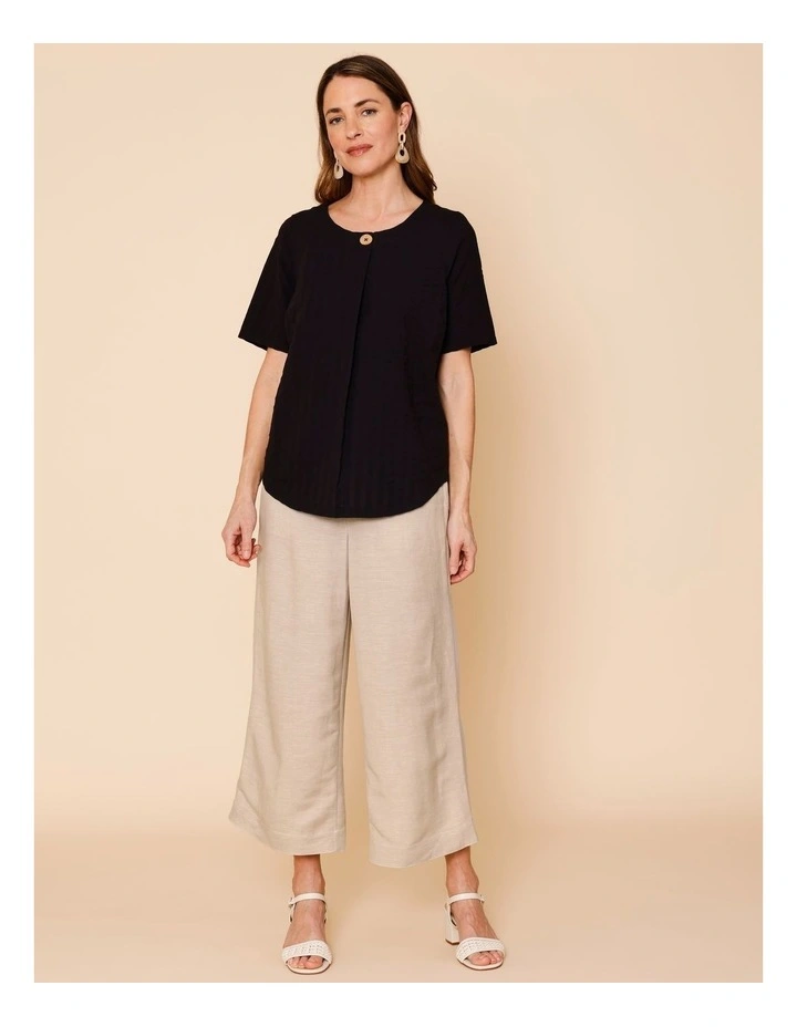 Short Sleeve Top With Button Neck In Black image 7