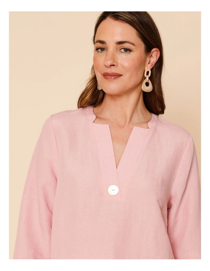 V Neck 3/4 Sleeve Top With Stand Collar In Powder Pink image 5