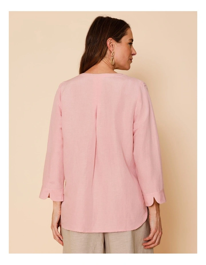 V Neck 3/4 Sleeve Top With Stand Collar In Powder Pink image 6