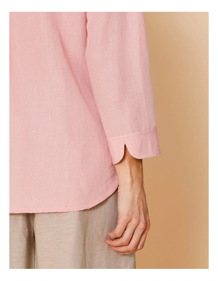 V Neck 3/4 Sleeve Top With Stand Collar In Powder Pink image 7