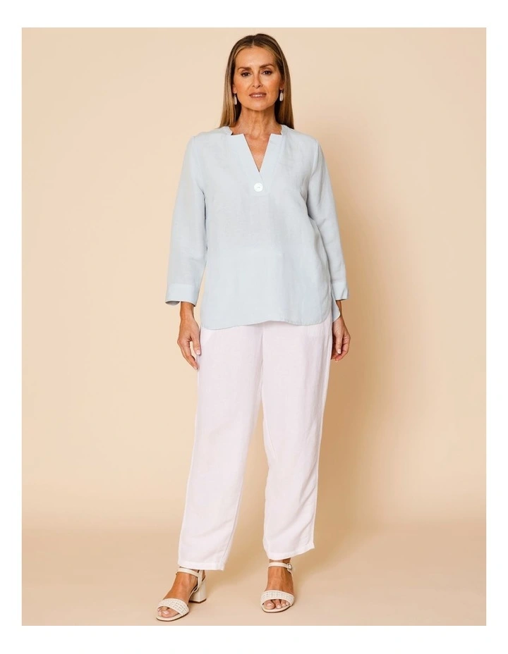 V Neck 3/4 Sleeve Top With Stand Collar In Barely Blue image 4