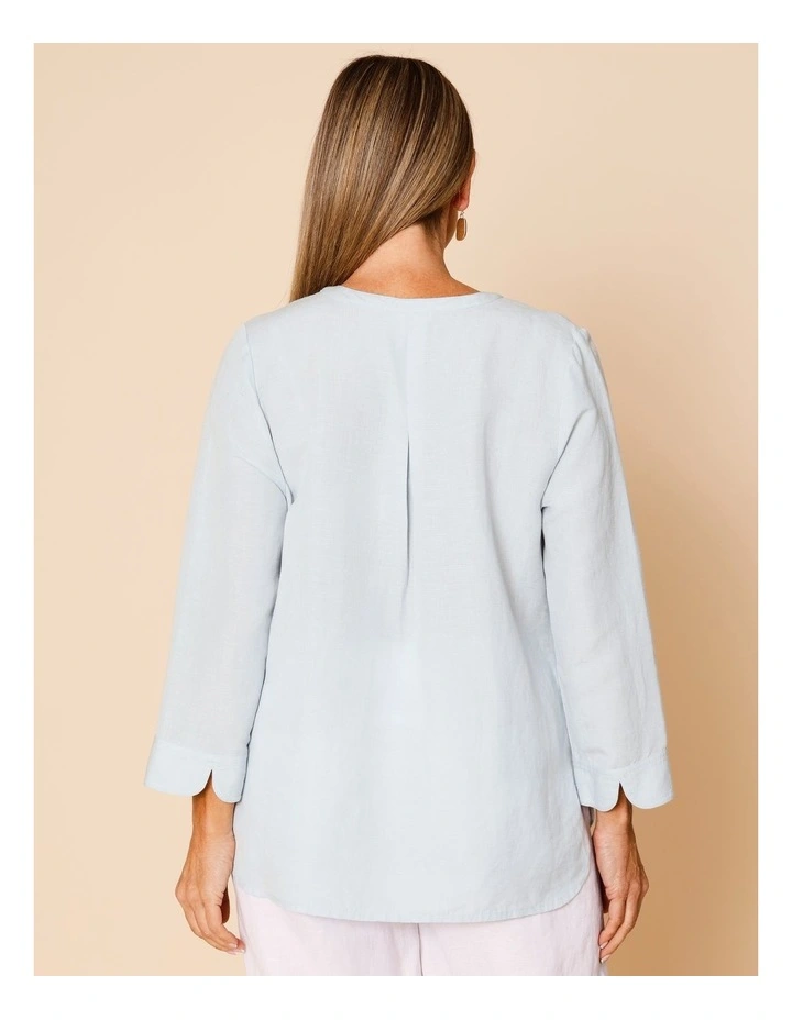 V Neck 3/4 Sleeve Top With Stand Collar In Barely Blue image 5