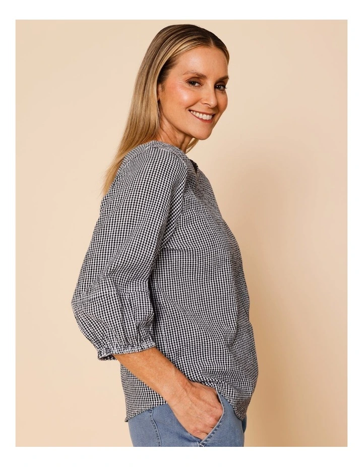 Lantern Sleeve Top In Black/White Mini Gingham image 2