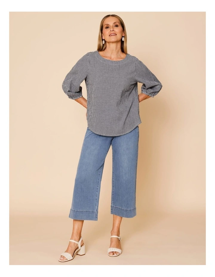 Lantern Sleeve Top In Black/White Mini Gingham image 3