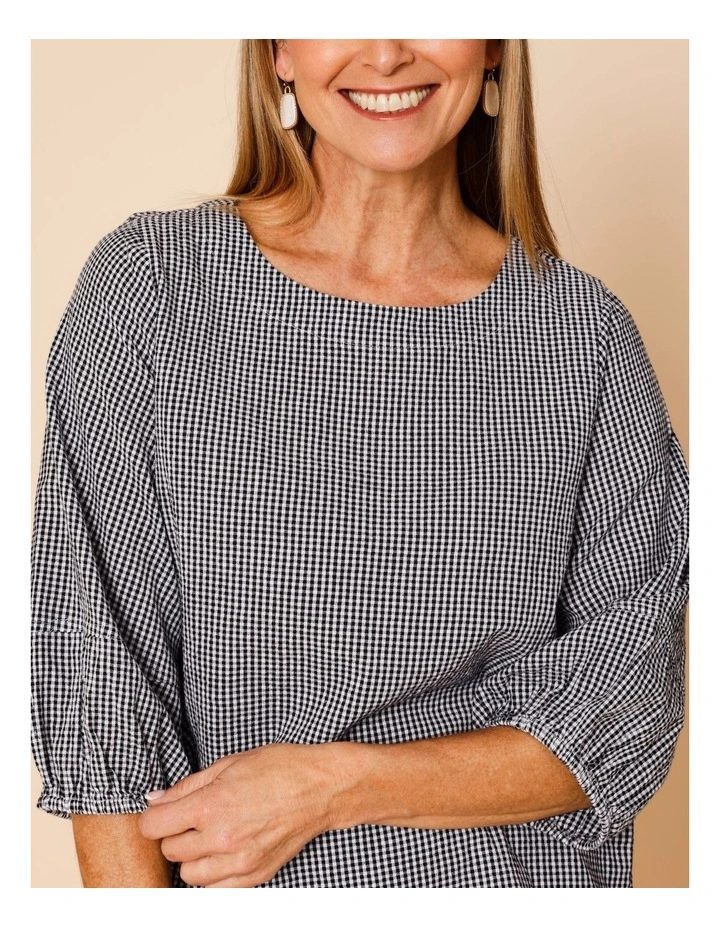 Lantern Sleeve Top In Black/White Mini Gingham image 5