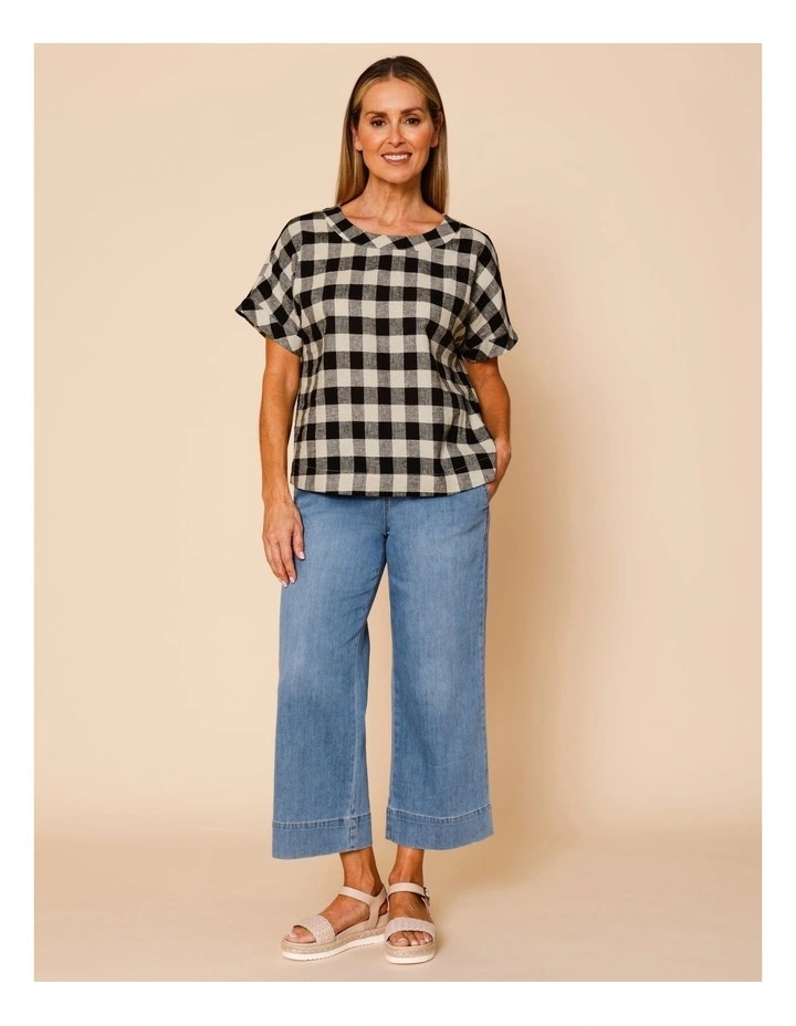 Extended Short Sleeve Gingham Top In Black/Light Stone image 2