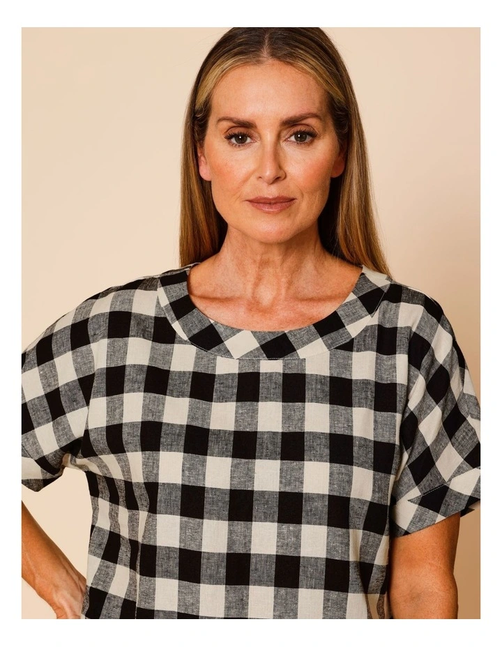 Extended Short Sleeve Gingham Top In Black/Light Stone image 3