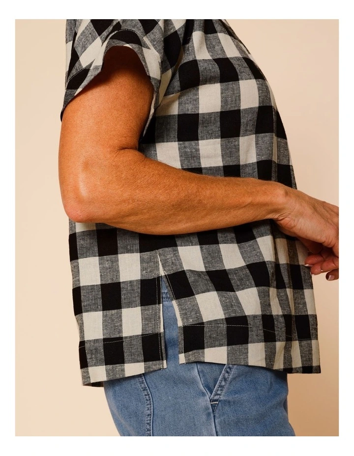 Extended Short Sleeve Gingham Top In Black/Light Stone image 4