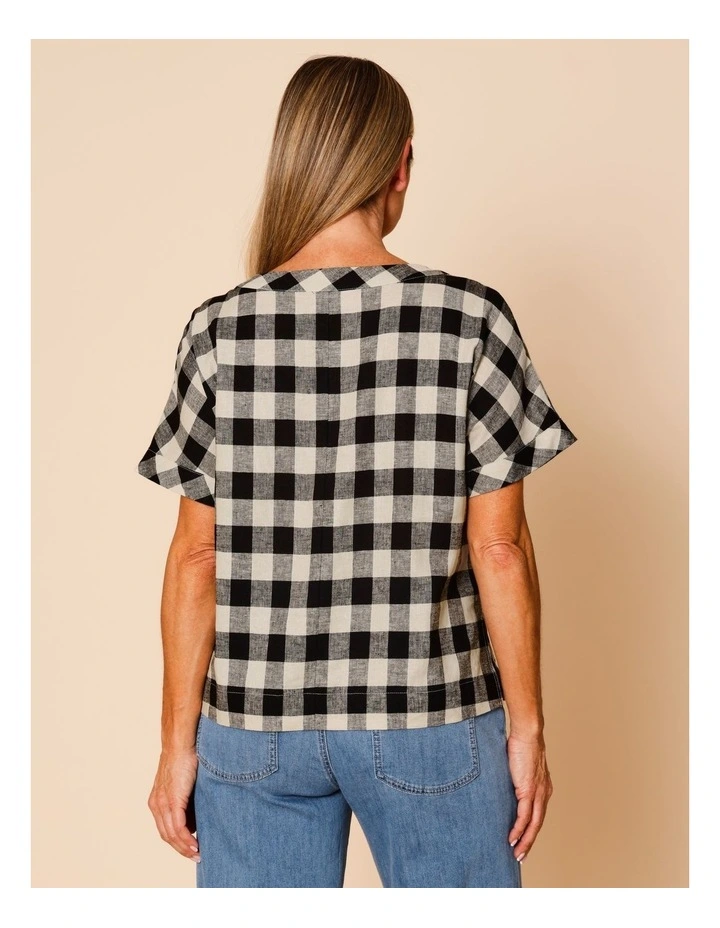 Extended Short Sleeve Gingham Top In Black/Light Stone image 5
