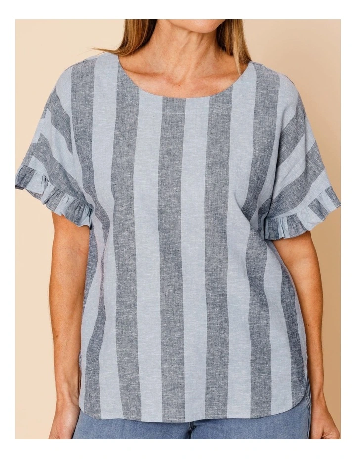 Frill Short Sleeve Vertical Stripe Top In Blues image 4